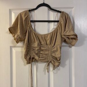 Tan Ruched Eyelet Women Top